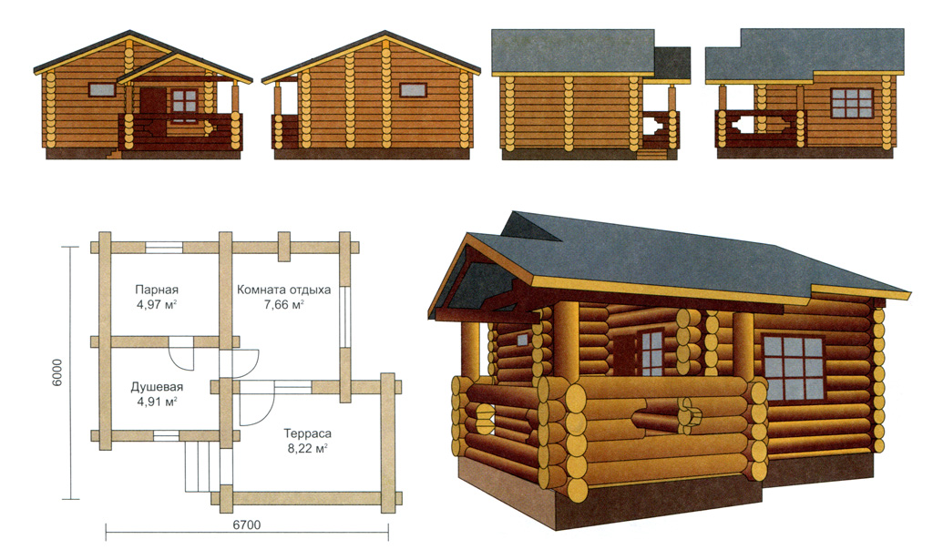 Проект бани с террасой