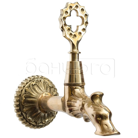 Кран латунный для хамама "Голова дракона" Золото, арт. 012